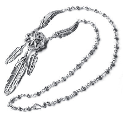 NORTHERN STAR CONCHO NECKLACE w/ 3 FEATHERS