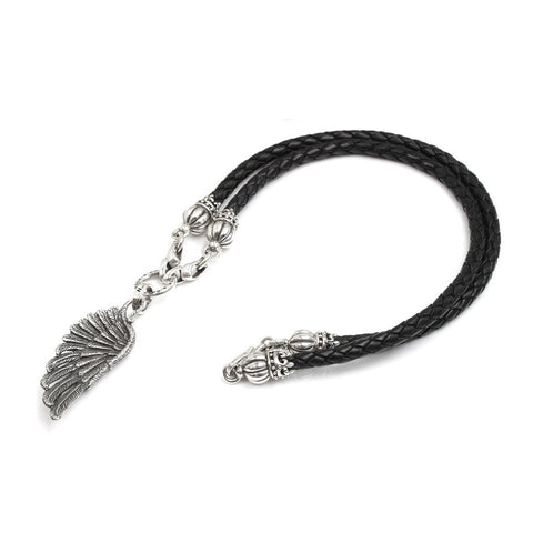 WING PENDANT ON LEATHER NECKLACE