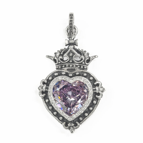 LARGE DEMI GOD HEART PENDANT w/ CROWN & PAVÉ CZ