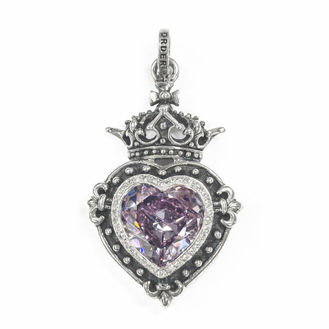 LARGE DEMI GOD HEART PENDANT w/ CROWN & PAVÉ CZ