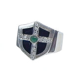 DIRTY HARRY RING w/ONYX, DIAMOND CROSS & EMERALD