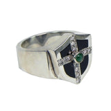 DIRTY HARRY RING w/ONYX, DIAMOND CROSS & EMERALD