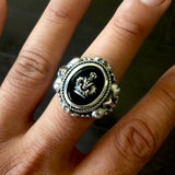 OVAL ONYX FRAME RING w/ CENTER EMBLEM & CZs