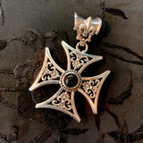 FLEUR DES LIS FILIGREE CROSS PENDANT w/ CZ