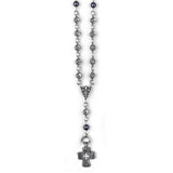 ROSE BEAD & PEARLS ROSARY w/ SMALL LAVA CROSS