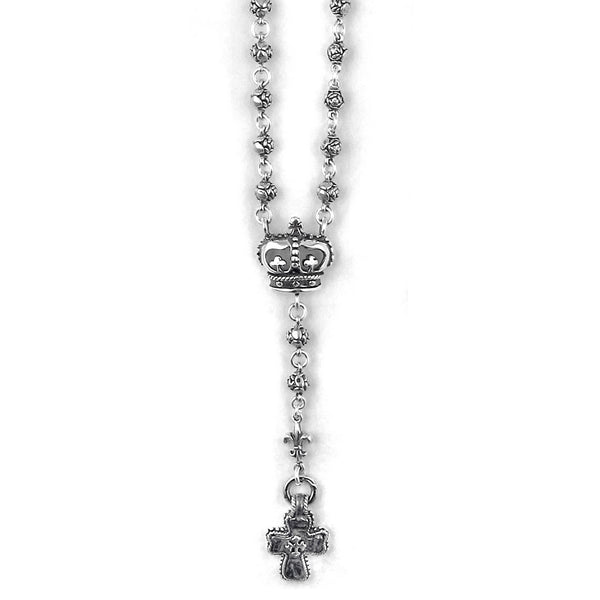 ROSE BEAD & FDL ROSARY w/ SMALL LAVA CROSS