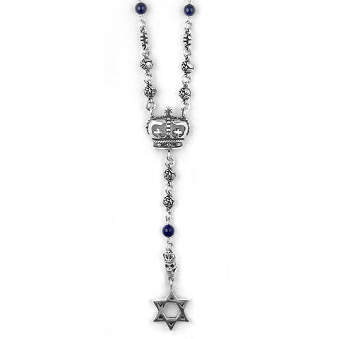 ROSE, SKULL & PEARL BEAD ROSARY w/ STAR OF DAVID