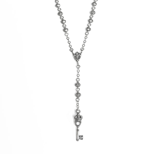 SMALL ROSE BEAD ROSARY w/ SMALL KEY CHARM