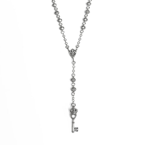 SMALL ROSE BEAD ROSARY w/ SMALL KEY CHARM