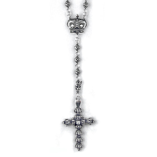 ROSES & SKULLS ROSARY w/ CROSS OF CROWNS