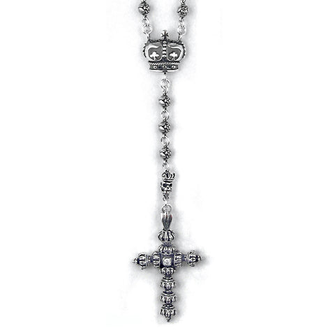ROSES & SKULLS ROSARY w/ CROSS OF CROWNS