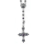 ROSES, SKULLS & BEADS ROSARY w/ LARGE CROSS w/ CROWNS