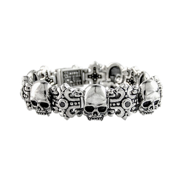 SMALL SKULL & CROSS TRELLIS BRACELET w/ CZs