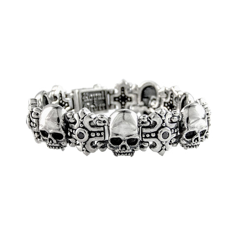 SMALL SKULL & CROSS TRELLIS BRACELET w/ CZs