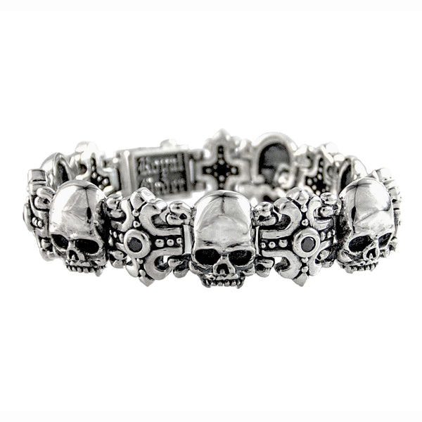 SMALL SKULL & CROSS TRELLIS BRACELET w/ CZs