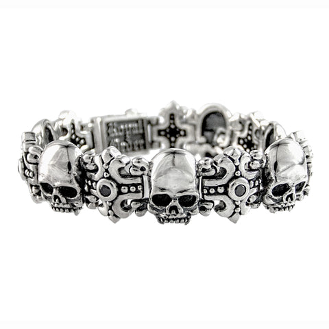 SMALL SKULL & CROSS TRELLIS BRACELET w/ CZs