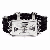 TRIPLE BAND LEATHER BRACELET w/ CROSS BOX CLIP