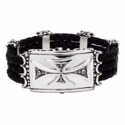 TRIPLE BAND LEATHER BRACELET w/ CROSS BOX CLIP