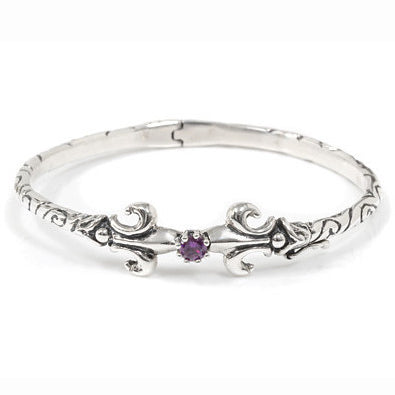 RIBBON CUFF w/ FLEUR DES LIS & CROWN SET CZ
