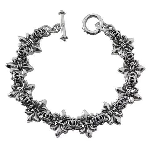 DOUBLE FLEUR-DE-LYS & CROWN BEAD BRACELET