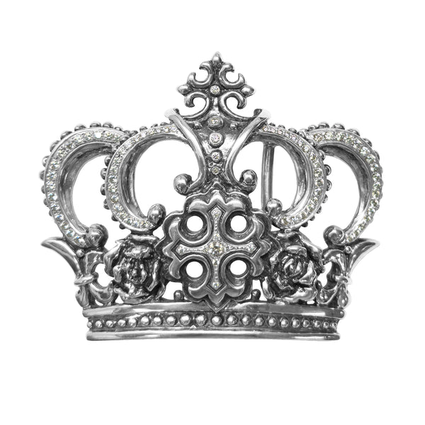 CROWN BELT BUCKLE w/ BISHOP CROSS, ROSES & PCZ