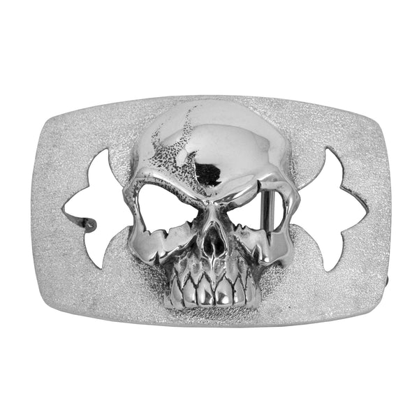 FLEUR-DE-LYS SKULL BELT BUCKLE w/ BRUSHED BASE