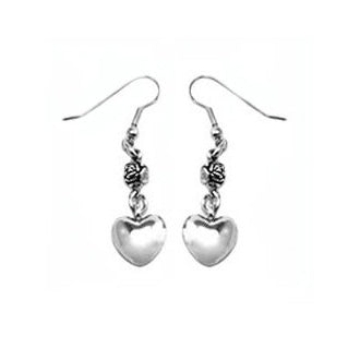 SMOOTH HEART EARRINGS w/ ROSE BEAD