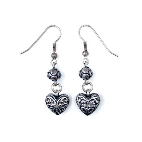 CARVED HEART EARRINGS w/ ROSEBEAD