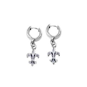SMALL HUGGIE EARRINGS w/ FLEUR DE LIS CHARM & PAVÉ DIAMOND