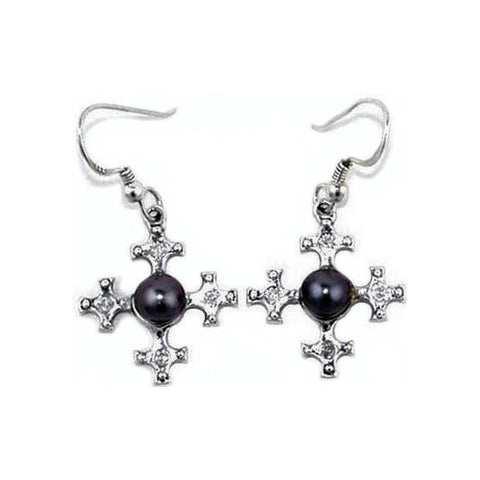 CROSS EARRINGS w/ CENTER PEARL & DIAMONDS