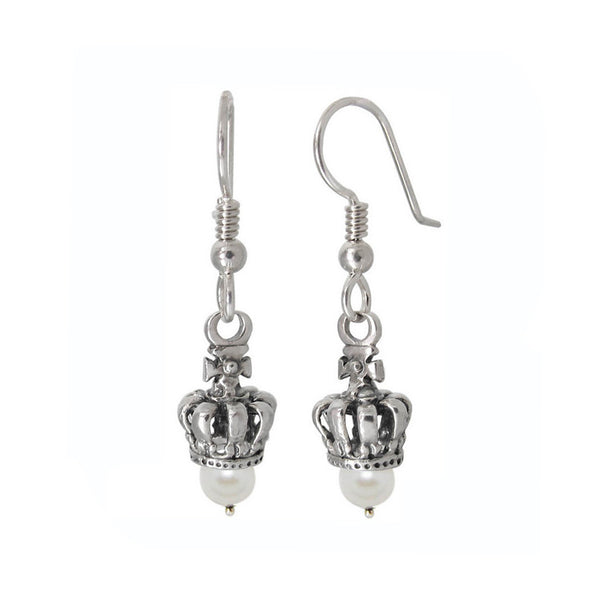 TINY CROWN ON HOOK EARRINGS w/ PEARL