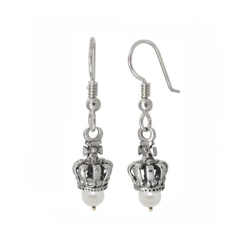 TINY CROWN ON HOOK EARRINGS w/ PEARL