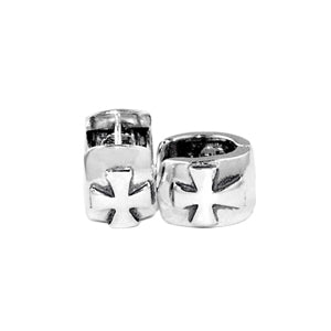 WIDE HUGGIE HOOP EARRINGS w/ CROSS