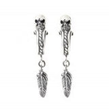 TWISTED SKULL EARRING w/ FEATHER