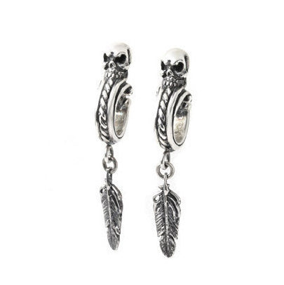 TWISTED SKULL EARRING w/ FEATHER
