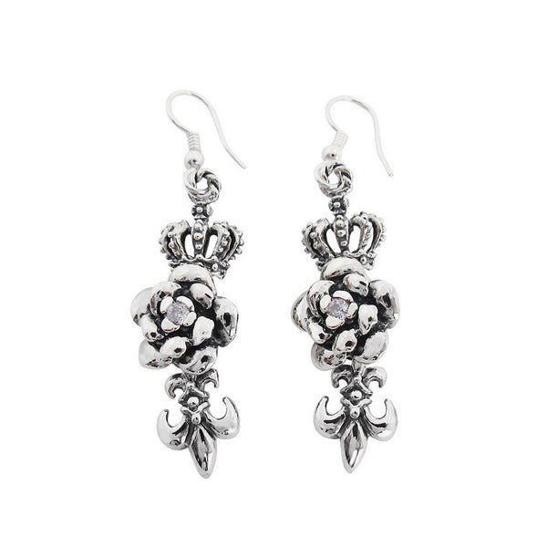 ROSE w/ CROWN & FLEUR DE LIS EARRINGS