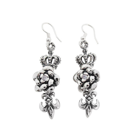 ROSE w/ CROWN & FLEUR DE LIS EARRINGS
