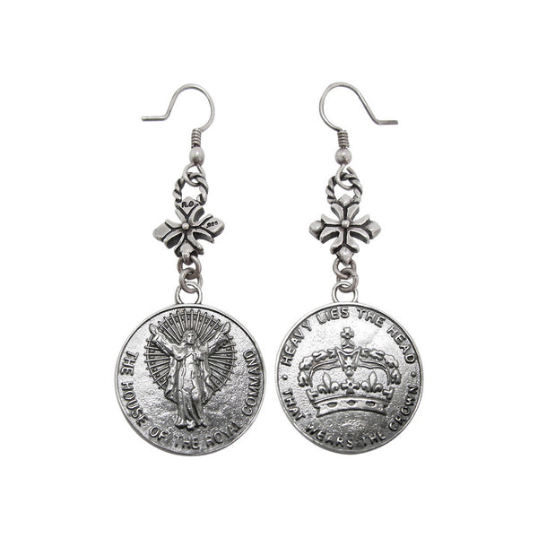 HOUSE CROWN EARRINGS w/ CROSS HOOK