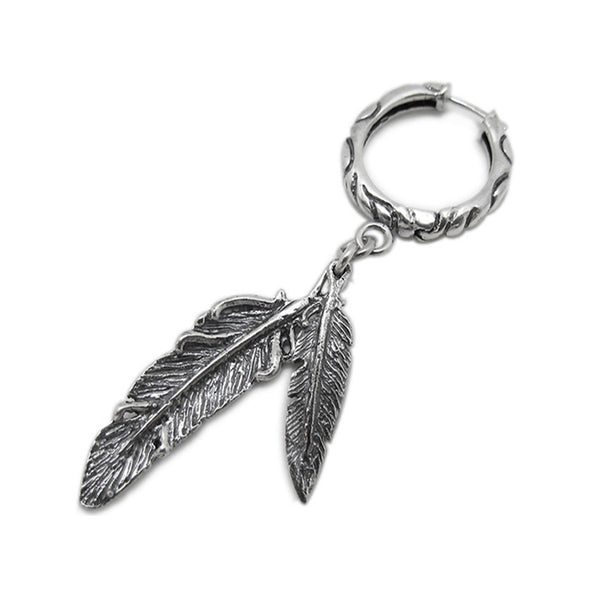 SMALL RIBBON HOOP EARRINGS w/ LARGE FEATHERS