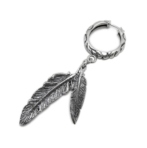 SMALL RIBBON HOOP EARRINGS w/ LARGE FEATHERS