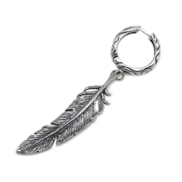 SMALL RIBBON HOOP EARRINGS w/ SINGLE FEATHER