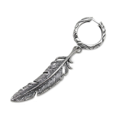 SMALL RIBBON HOOP EARRINGS w/ SINGLE FEATHER
