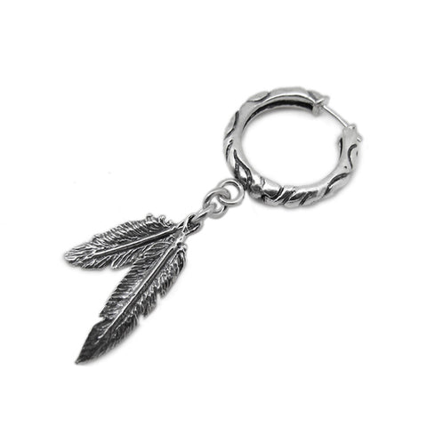 SMALL RIBBON HOOP EARRINGS w/ SMALL FEATHERS