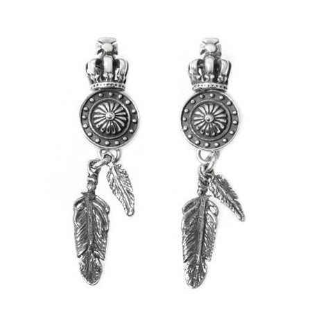 SMALL CONCHO EARRINGS w/ CROWN & FEATHERS