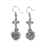 SMALL HEART ROSE FDL DROP EARRING w/ CZ