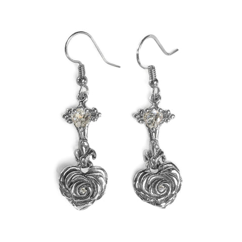 SMALL HEART ROSE FDL DROP EARRING w/ CZ