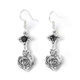 SMALL HEART ROSE FDL DROP EARRING w/ CZ