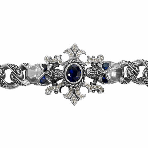 TRIBAL LINK WALLET CHAIN w/ SKULL AMULET & CZs