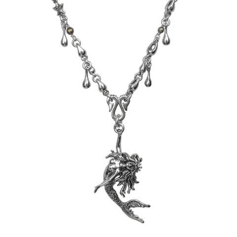 SEASHELL CHAIN w/ WATER DROP, BEADS & SWIMMING MERMAID