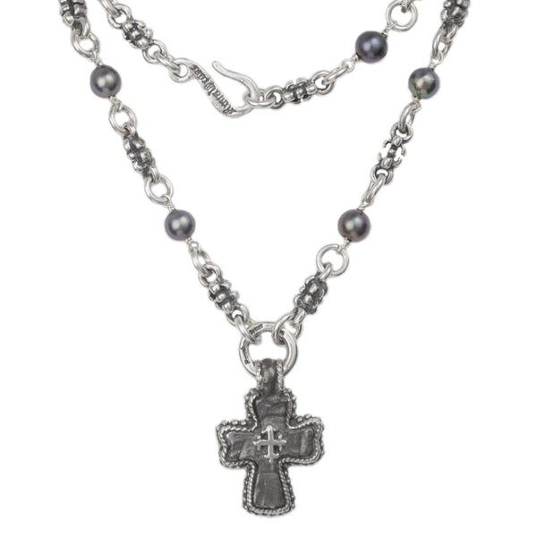 LAVA CROSS NECKLACE w/ PEARLS